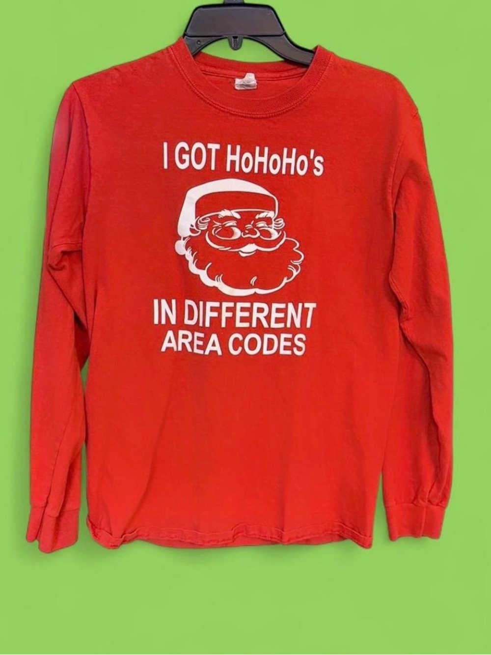 Gildan Red Long-Sleeve Tee with White Santa Graphic